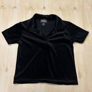 Vintage American Outpost Polo Shirt Womens Large Black Velour Short Sleeve Top